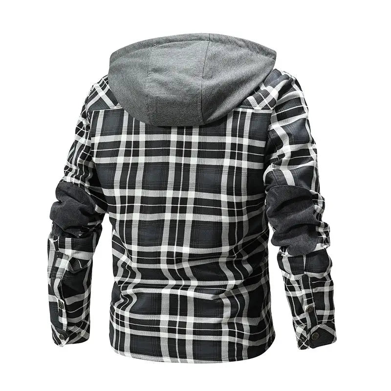 Men Warm Jacket Fleece Lining Lumberjack Plaid Hooded Jackets Snap Button - www.Shopthatapp.com