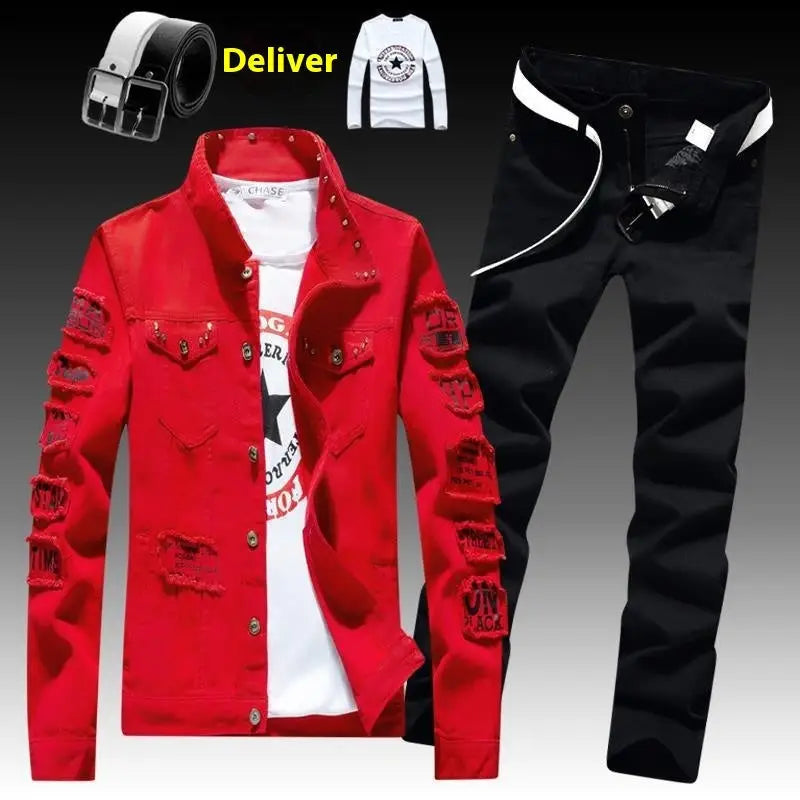 Men's Denim Coat With Long Pants Suit - www.Shopthatapp.com