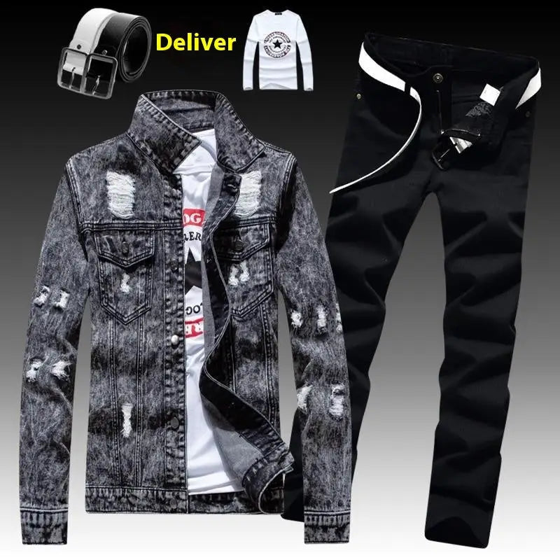 Men's Denim Coat With Long Pants Suit - www.Shopthatapp.com