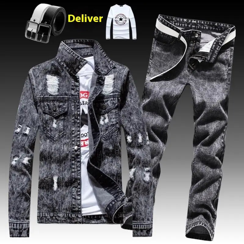 Men's Denim Coat With Long Pants Suit - www.Shopthatapp.com