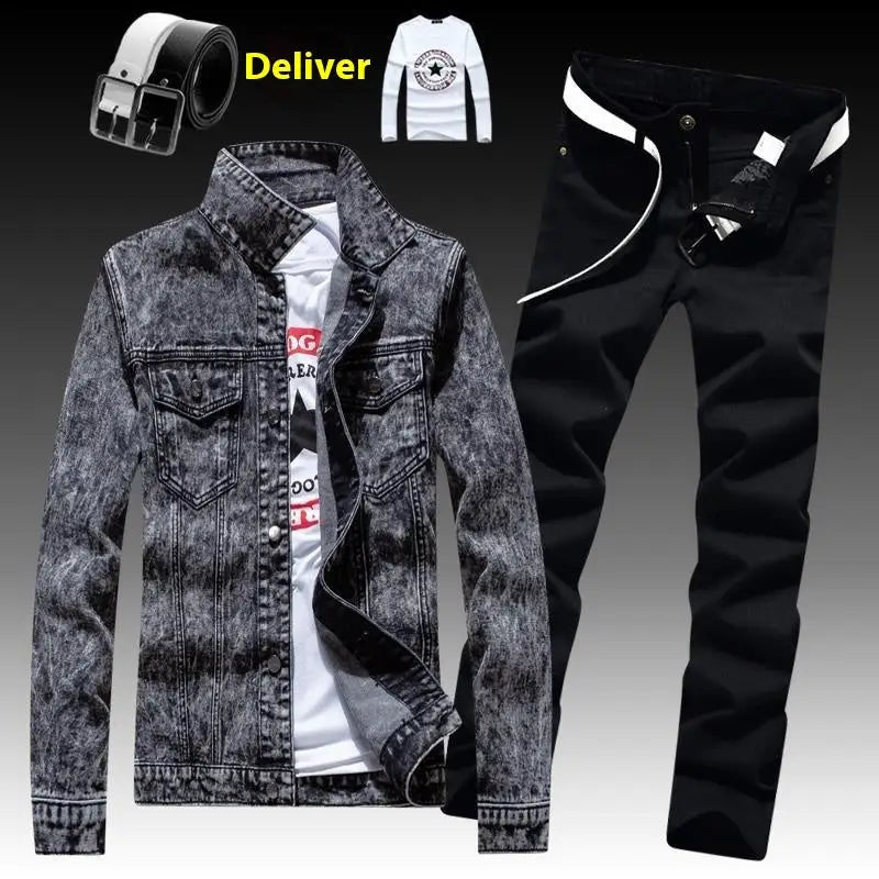 Men's Denim Coat With Long Pants Suit - www.Shopthatapp.com