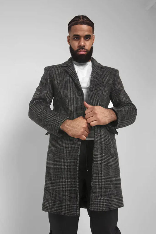 Pardessus à carreaux pour homme à simple boutonnage