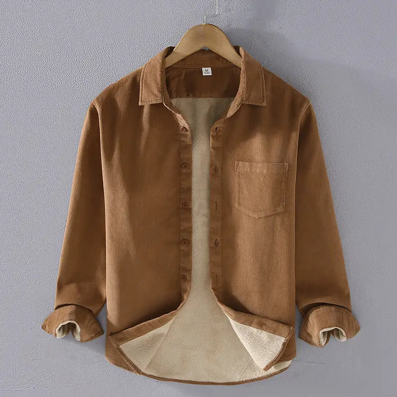 Men's Square Collar Cotton Corduroy Padded Shirt Men - www.Shopthatapp.com