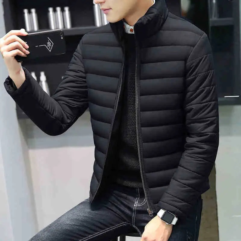 Men's stand collar thick solid color casual down cotton suit youth Slim trend coat men - www.Shopthatapp.com