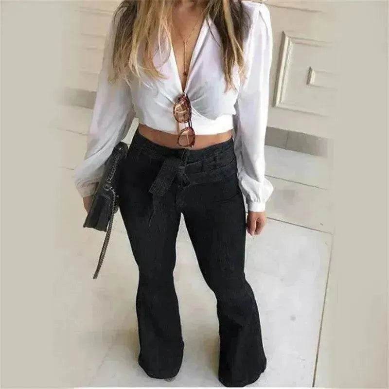 Women Wide Leg Denim Jeans High rise Wide leg bootcut Pants Trouser for Women - www.Shopthatapp.com