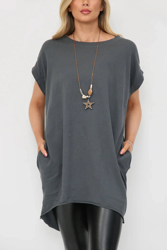 Milla Oversized T-Shirt with Necklace - www.Shopthatapp.com