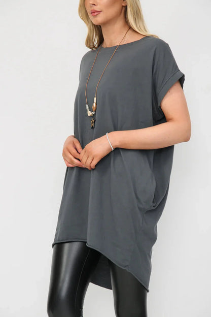 Milla Oversized T-Shirt with Necklace - www.Shopthatapp.com
