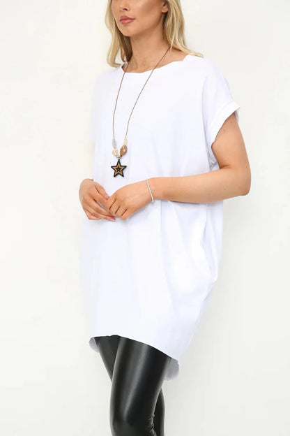 Milla Oversized T-Shirt with Necklace - www.Shopthatapp.com