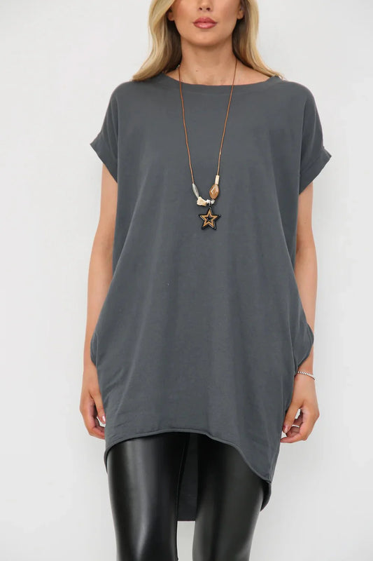 Milla Oversized T-Shirt with Necklace - www.Shopthatapp.com