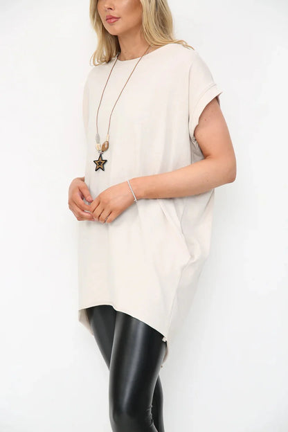 Milla Oversized T-Shirt with Necklace - www.Shopthatapp.com