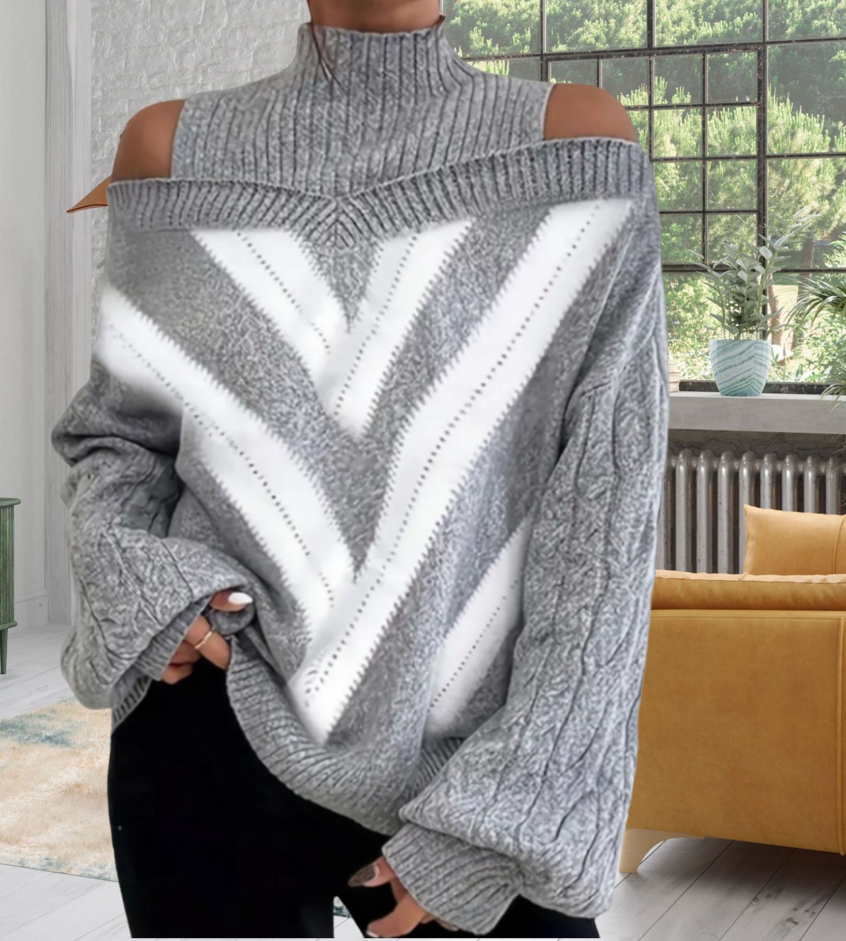 Nada geometric off the shoulder roll neck jumper - www.Shopthatapp.com