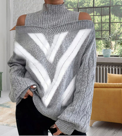 Nada geometric off the shoulder roll neck jumper - www.Shopthatapp.com