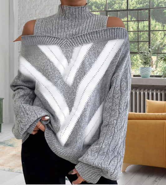 Nada geometric off the shoulder roll neck jumper - www.Shopthatapp.com