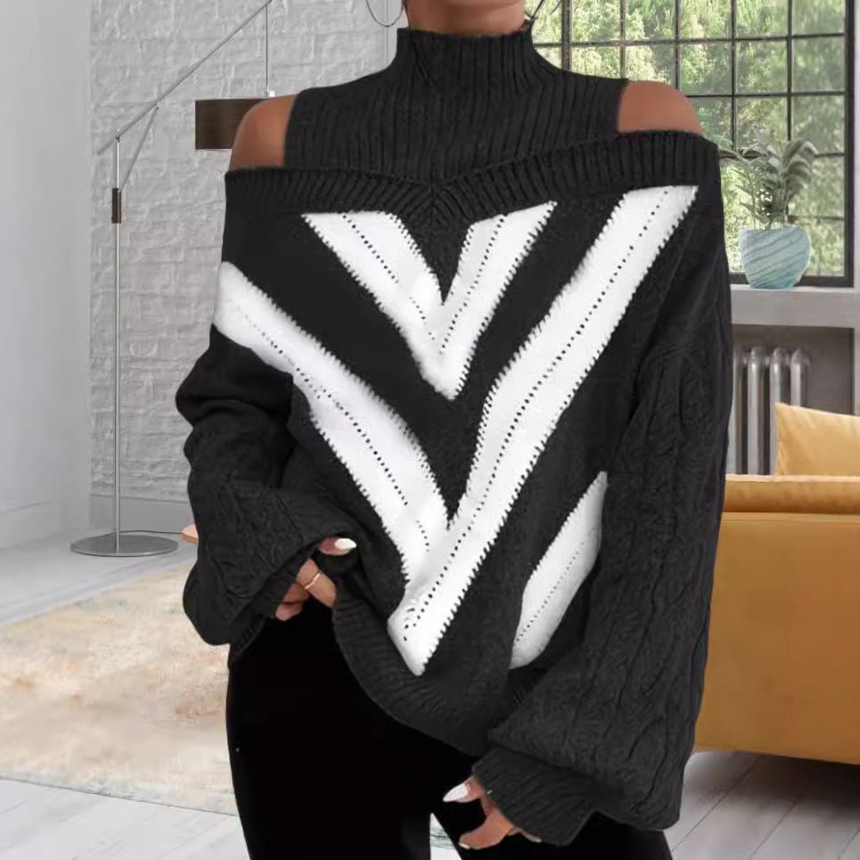 Nada geometric off the shoulder roll neck jumper - www.Shopthatapp.com