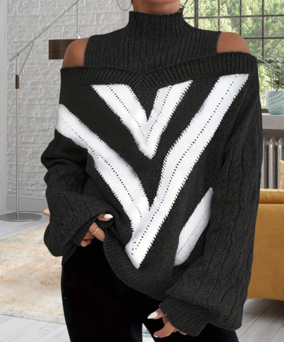 Nada geometric off the shoulder roll neck jumper - www.Shopthatapp.com