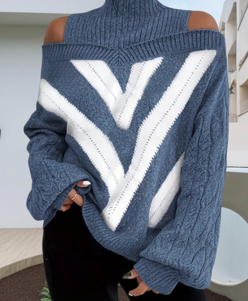 Nada geometric off the shoulder roll neck jumper - www.Shopthatapp.com