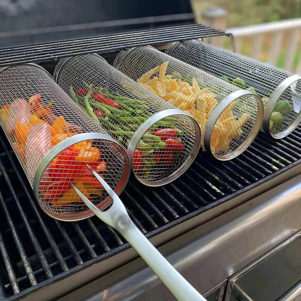 New Grilling Basket  BBQ Basket Stainless Steel Grill Outdoor Picnic Camping Barbecue Cooking Supplies - www.Shopthatapp.com