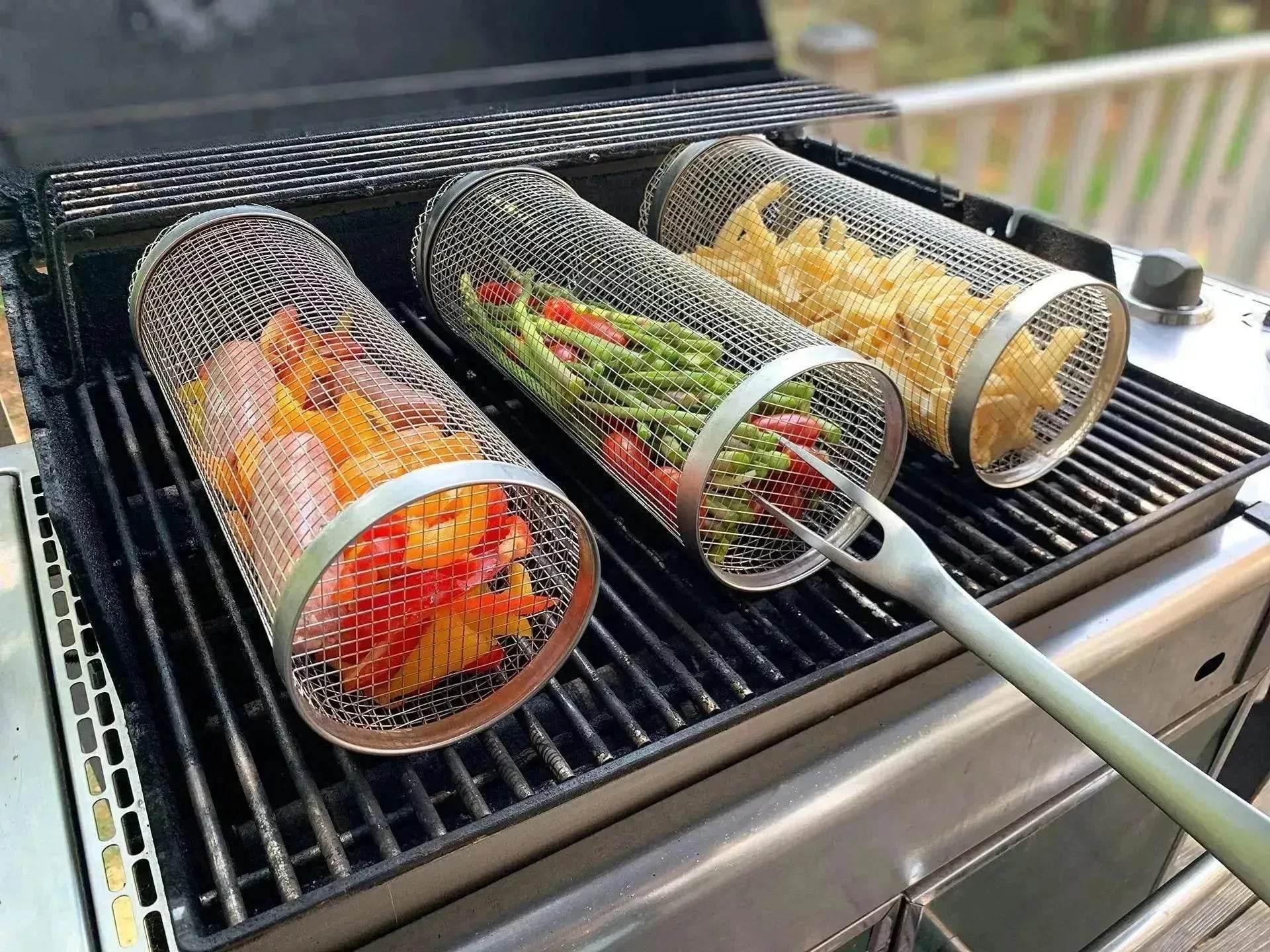 New Grilling Basket  BBQ Basket Stainless Steel Grill Outdoor Picnic Camping Barbecue Cooking Supplies - www.Shopthatapp.com
