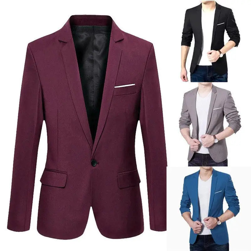 New Korean Men Blazer Casual Slim Fit Office Suit - www.Shopthatapp.com
