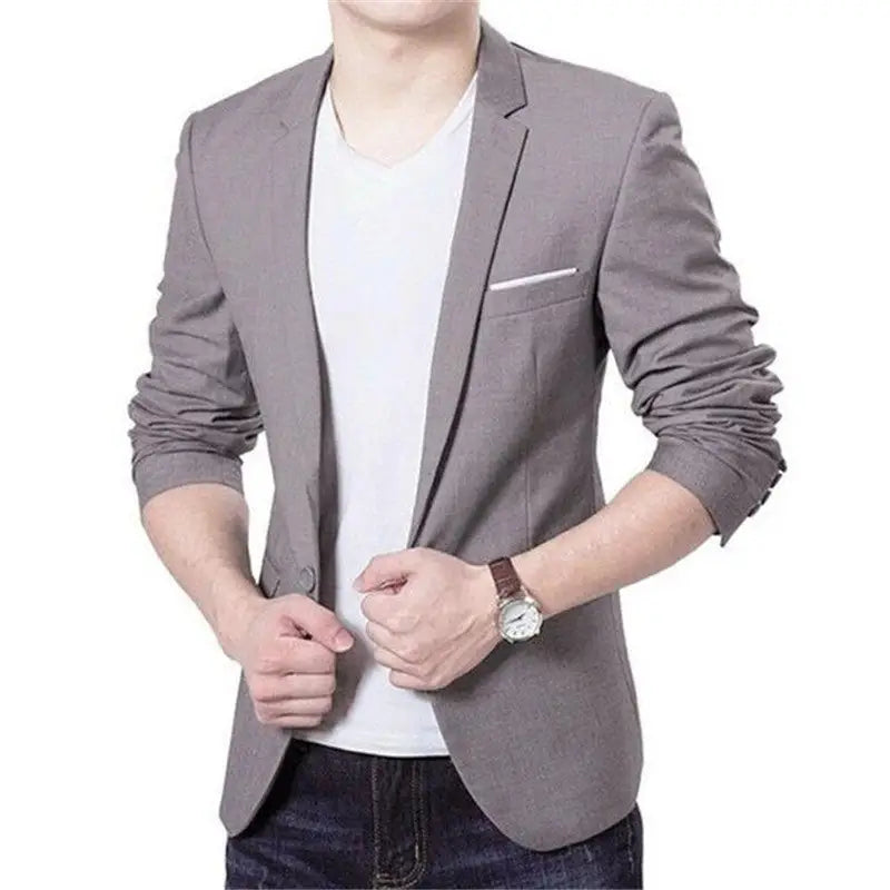 New Korean Men Blazer Casual Slim Fit Office Suit - www.Shopthatapp.com