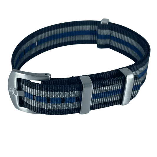 Nylon Nato Strap 18mm - Black Grey Blue - www.Shopthatapp.com