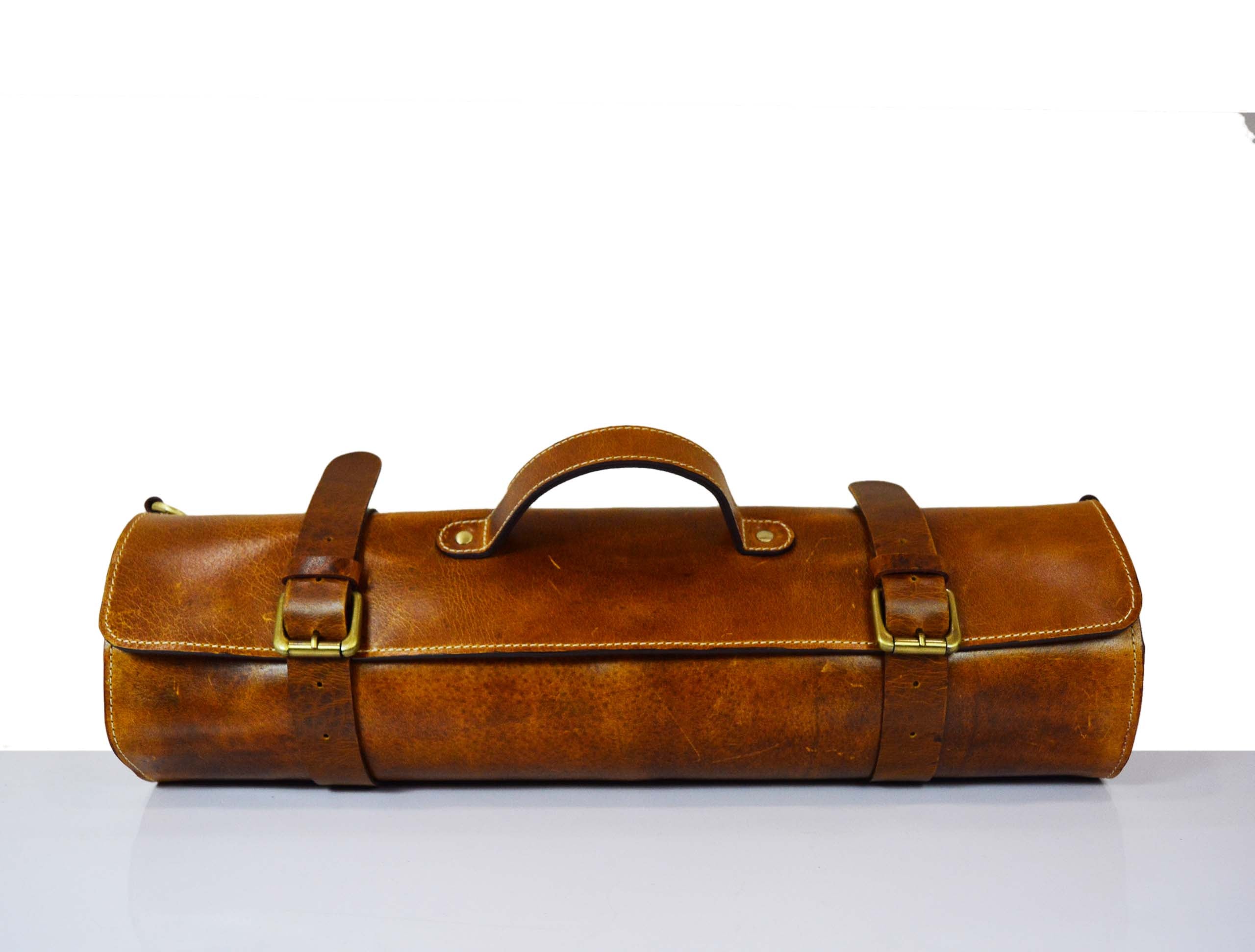 Oklahoma Leather Chef Knife Roll 16 Slot - Chestnut - www.Shopthatapp.com