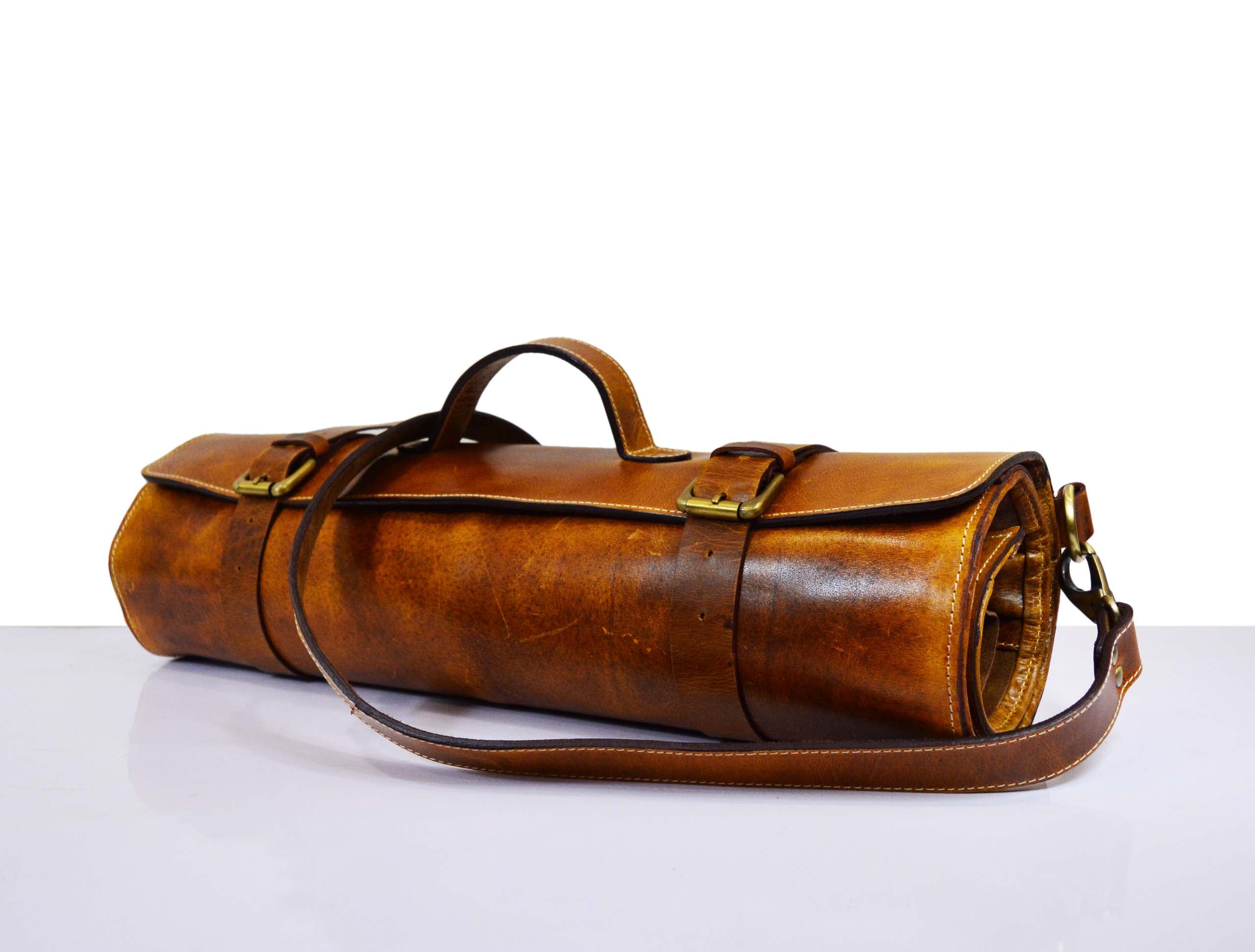 Oklahoma Leather Chef Knife Roll 16 Slot - Chestnut - www.Shopthatapp.com