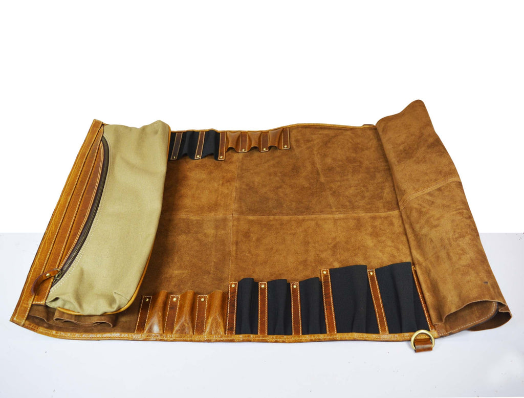 Oklahoma Leather Chef Knife Roll 16 Slot - Chestnut - www.Shopthatapp.com
