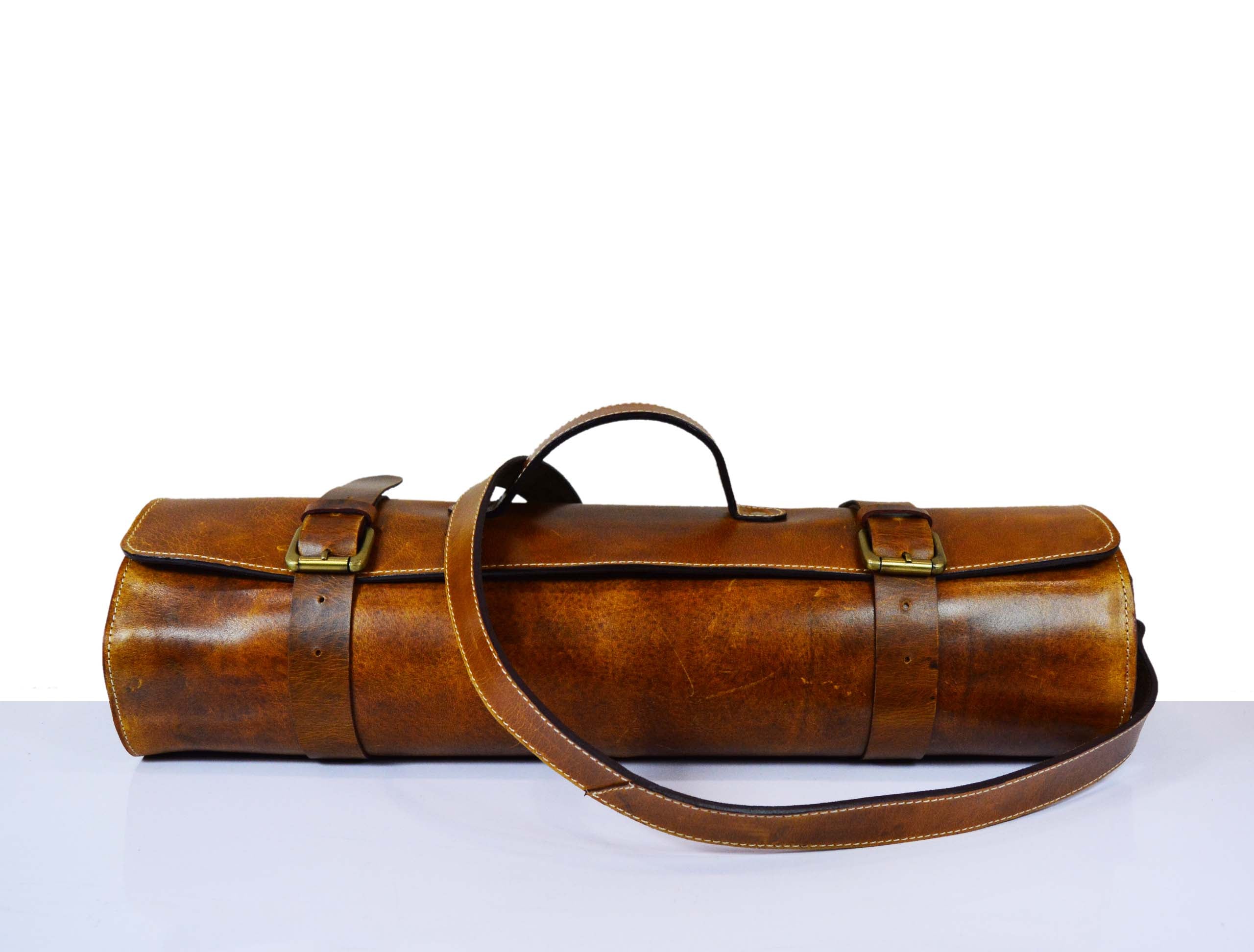 Oklahoma Leather Chef Knife Roll 16 Slot - Chestnut - www.Shopthatapp.com