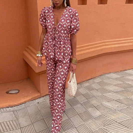 Olivia Printed Tie-up Top and Trouser Set - www.Shopthatapp.com