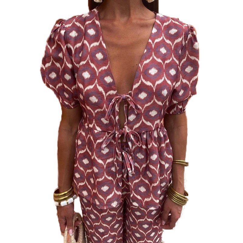 Olivia Printed Tie-up Top and Trouser Set - www.Shopthatapp.com