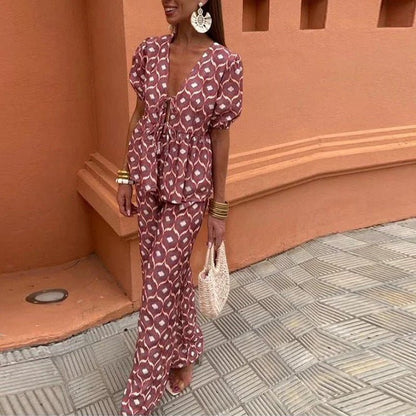 Olivia Printed Tie-up Top and Trouser Set - www.Shopthatapp.com