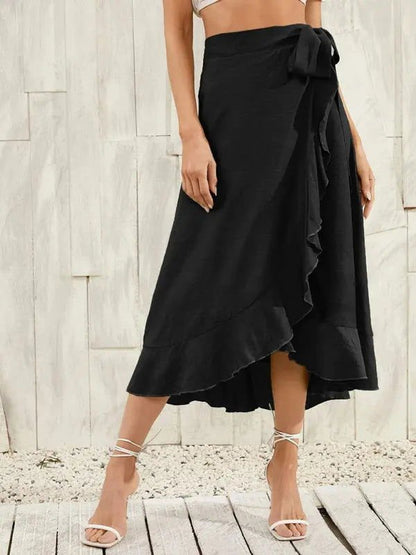 One Piece Tie Long Skirt Irregular Cover Hip Solid Color Skirt - www.Shopthatapp.com