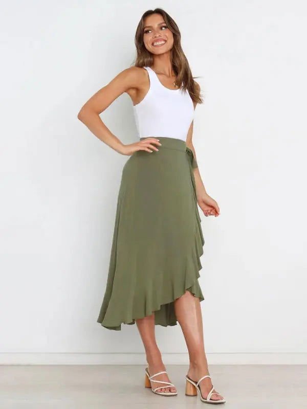 One Piece Tie Long Skirt Irregular Cover Hip Solid Color Skirt - www.Shopthatapp.com