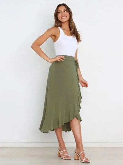 One Piece Tie Long Skirt Irregular Cover Hip Solid Color Skirt - www.Shopthatapp.com
