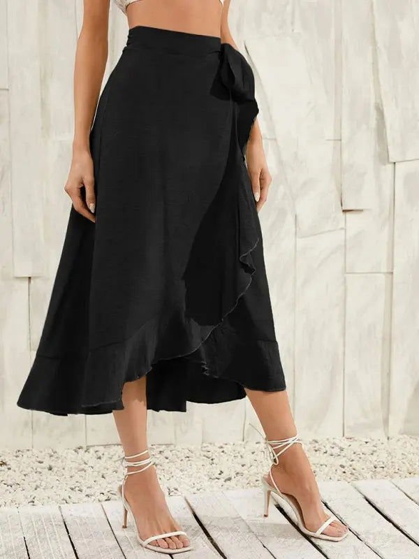 One Piece Tie Long Skirt Irregular Cover Hip Solid Color Skirt - www.Shopthatapp.com