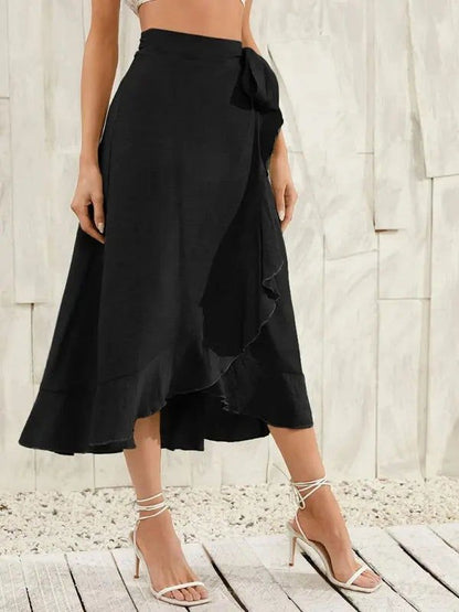 One Piece Tie Long Skirt Irregular Cover Hip Solid Color Skirt - www.Shopthatapp.com