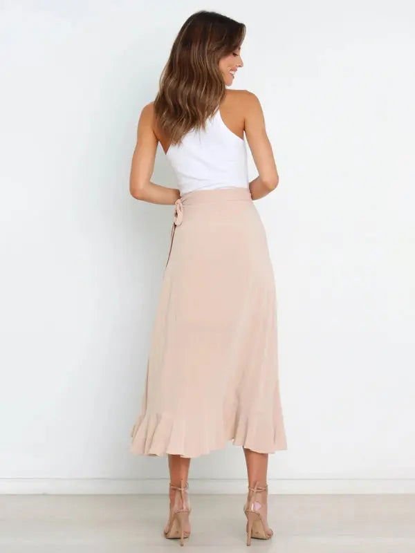 One Piece Tie Long Skirt Irregular Cover Hip Solid Color Skirt - www.Shopthatapp.com