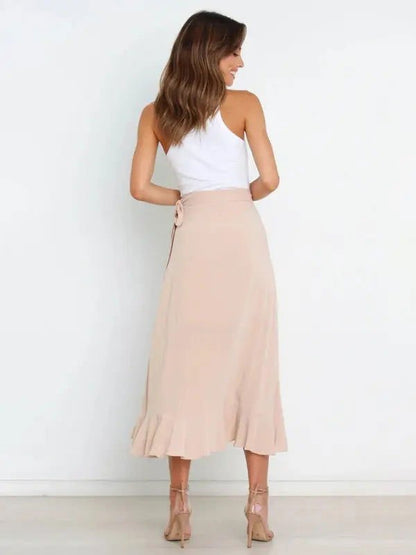 One Piece Tie Long Skirt Irregular Cover Hip Solid Color Skirt - www.Shopthatapp.com