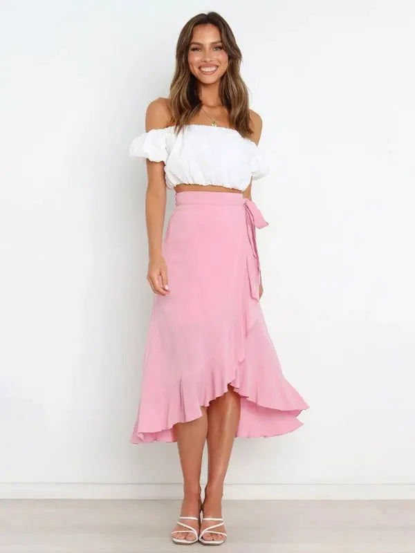 One Piece Tie Long Skirt Irregular Cover Hip Solid Color Skirt - www.Shopthatapp.com