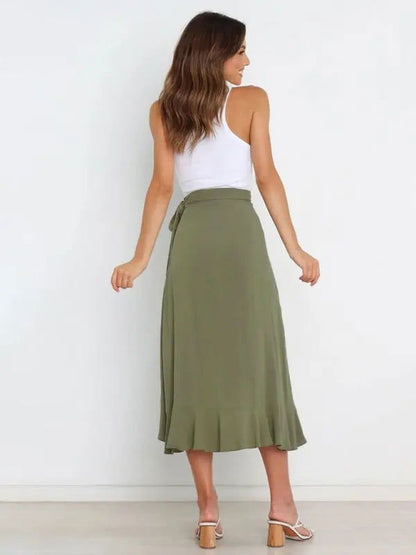 One Piece Tie Long Skirt Irregular Cover Hip Solid Color Skirt - www.Shopthatapp.com