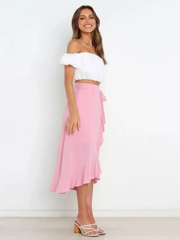 One Piece Tie Long Skirt Irregular Cover Hip Solid Color Skirt - www.Shopthatapp.com