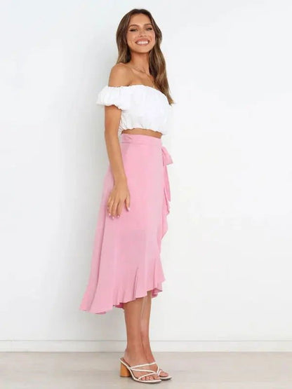 One Piece Tie Long Skirt Irregular Cover Hip Solid Color Skirt - www.Shopthatapp.com