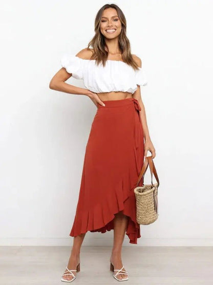 One Piece Tie Long Skirt Irregular Cover Hip Solid Color Skirt - www.Shopthatapp.com
