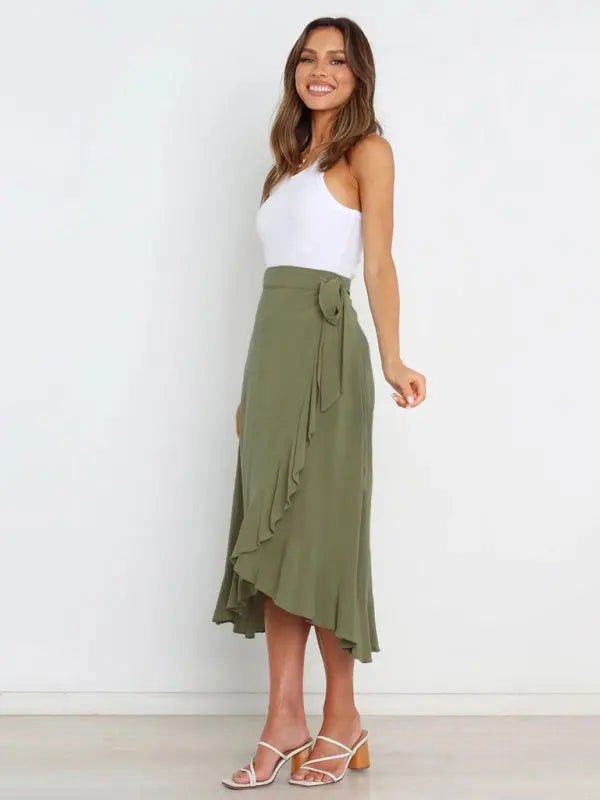 One Piece Tie Long Skirt Irregular Cover Hip Solid Color Skirt - www.Shopthatapp.com