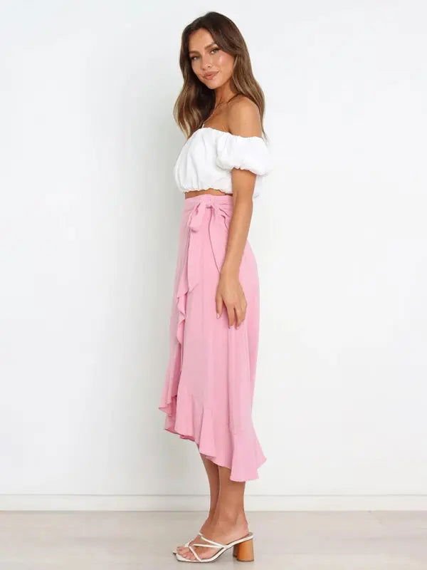 One Piece Tie Long Skirt Irregular Cover Hip Solid Color Skirt - www.Shopthatapp.com