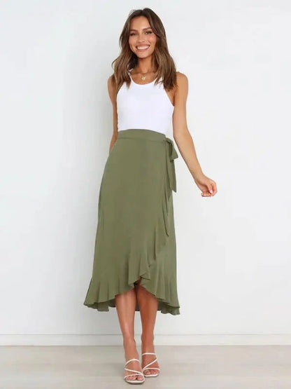 One Piece Tie Long Skirt Irregular Cover Hip Solid Color Skirt - www.Shopthatapp.com