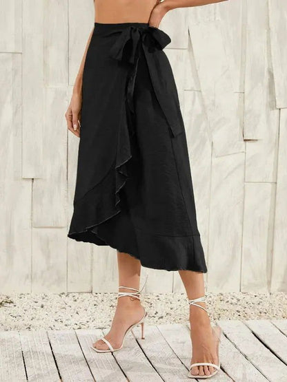 One Piece Tie Long Skirt Irregular Cover Hip Solid Color Skirt - www.Shopthatapp.com