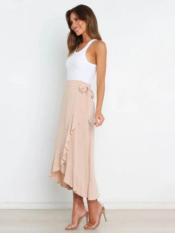 One Piece Tie Long Skirt Irregular Cover Hip Solid Color Skirt - www.Shopthatapp.com