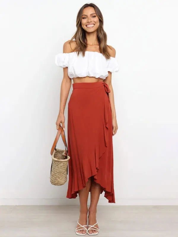 One Piece Tie Long Skirt Irregular Cover Hip Solid Color Skirt - www.Shopthatapp.com